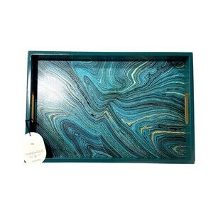 Threshold Teal Serving Tray Gold Marble Design Decorative Accent Tray NEW